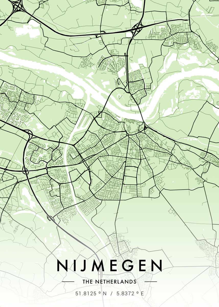 'Nijmegen City Map Green' Poster, picture, metal print, paint by MVDZ ...