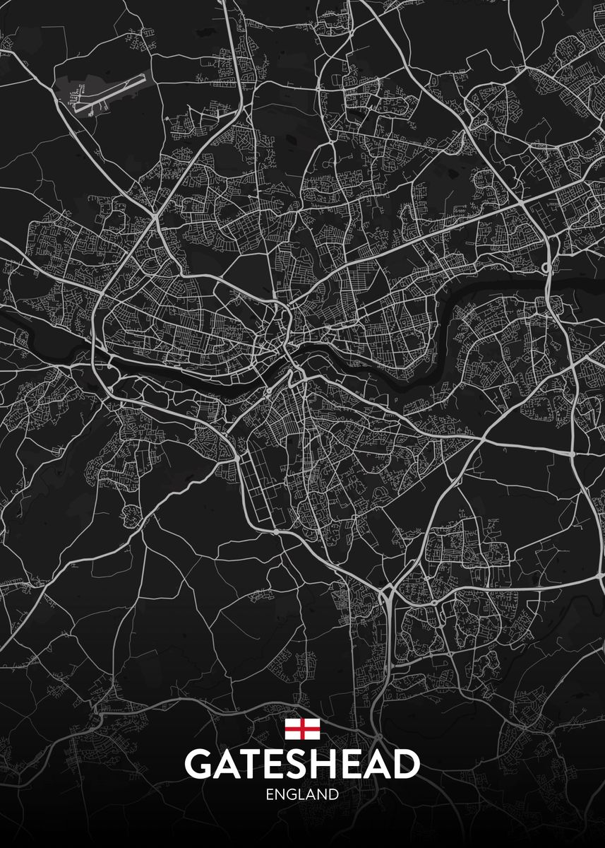 Map of GATESHEAD Black and White Map Print City Print 