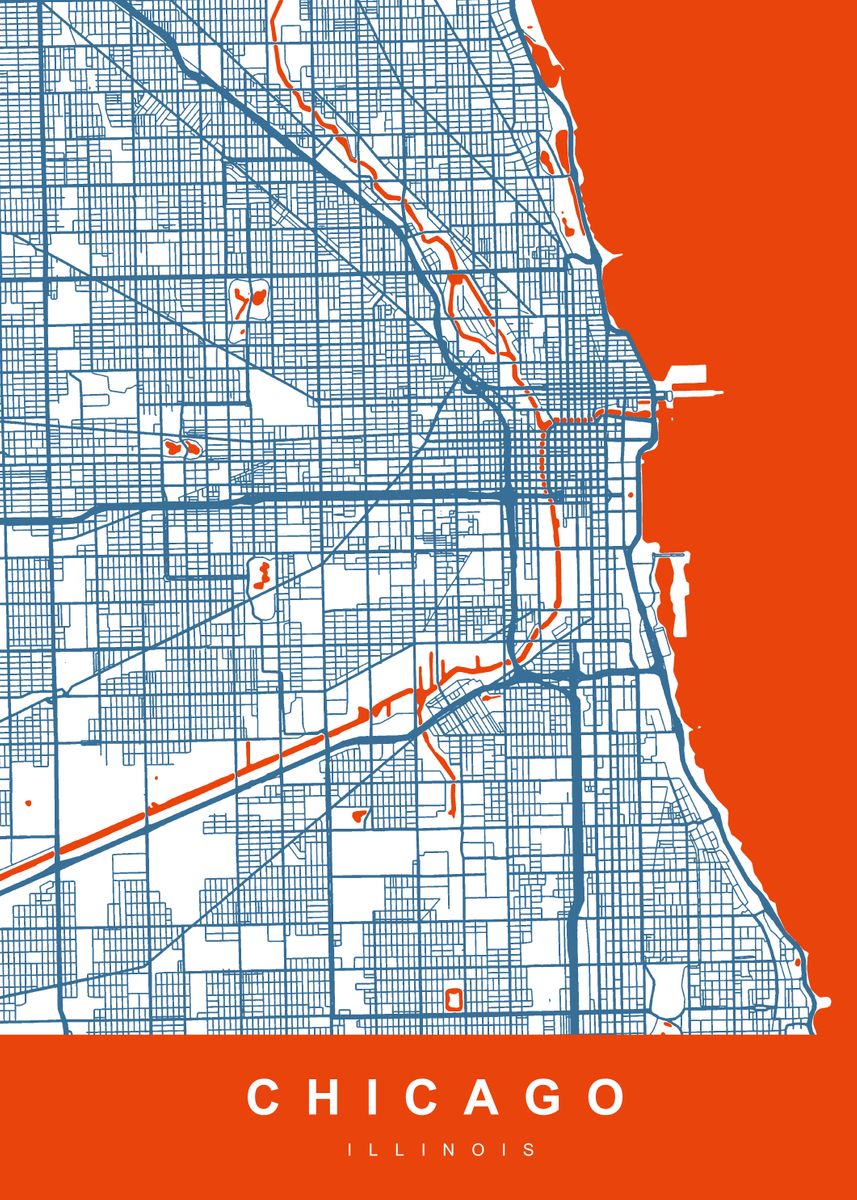 'CHICAGO Map ILLINOIS USA' Poster, picture, metal print, paint by ...