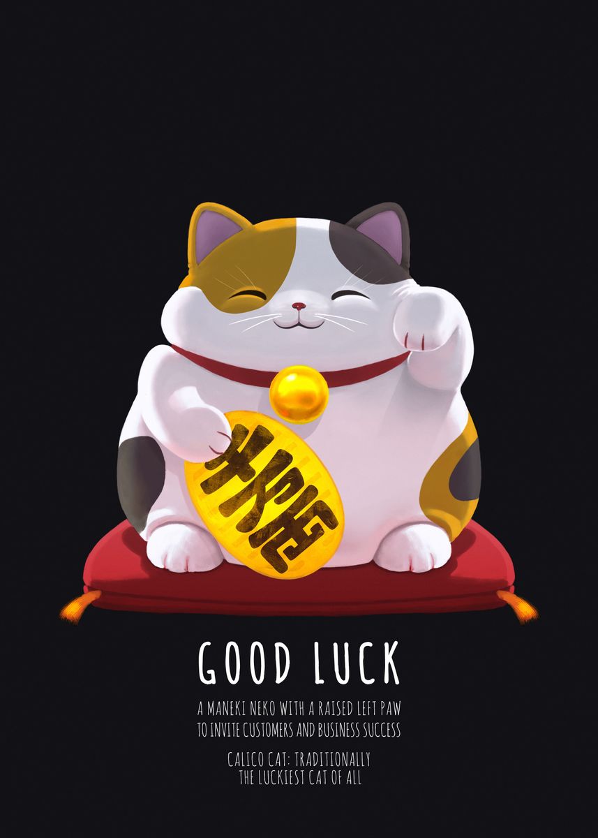 'Lucky Calico Cat Left Paw' Poster, picture, metal print, paint by