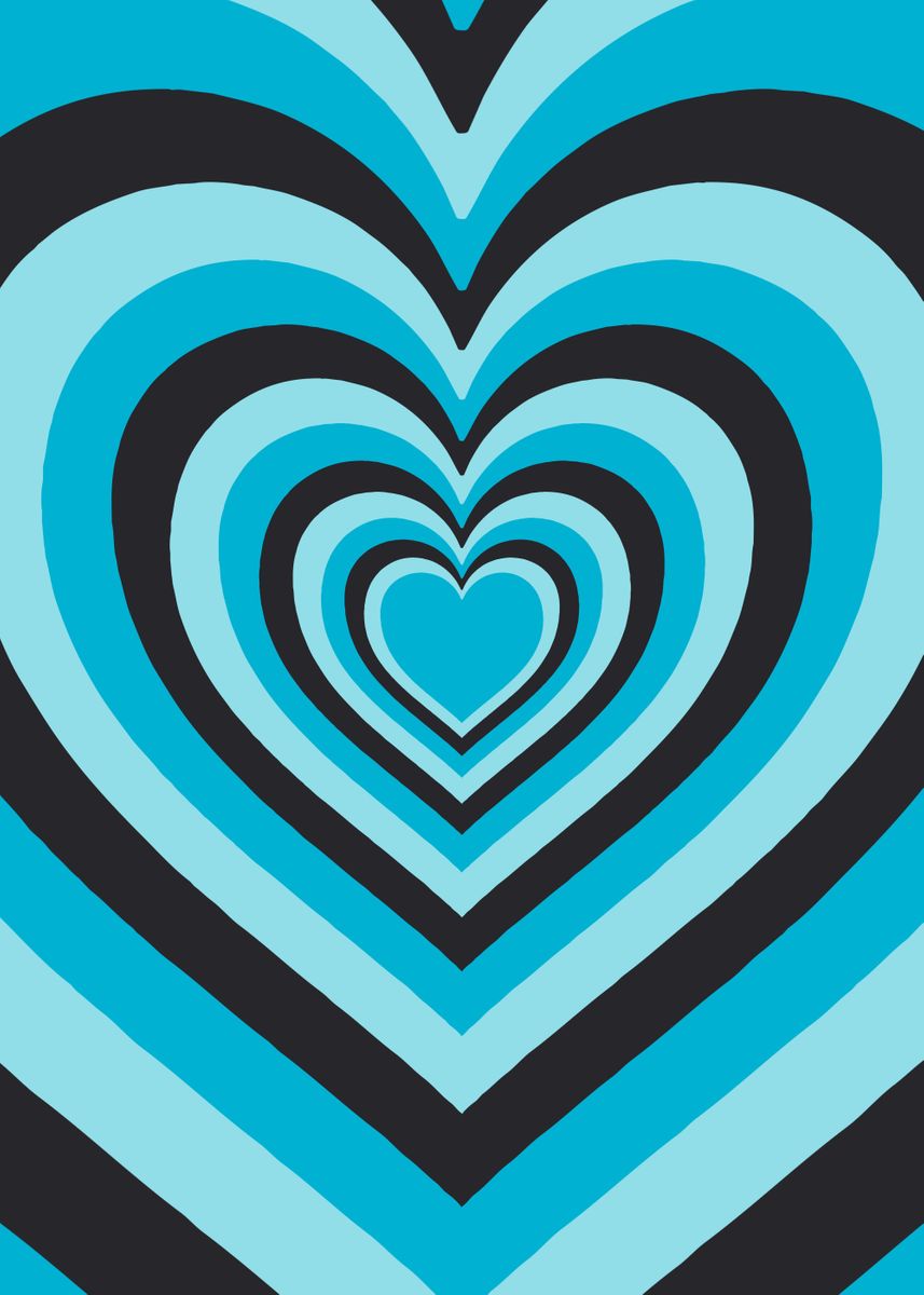 'Retro Hypnotic Blue Hearts' Poster, picture, metal print, paint by ...