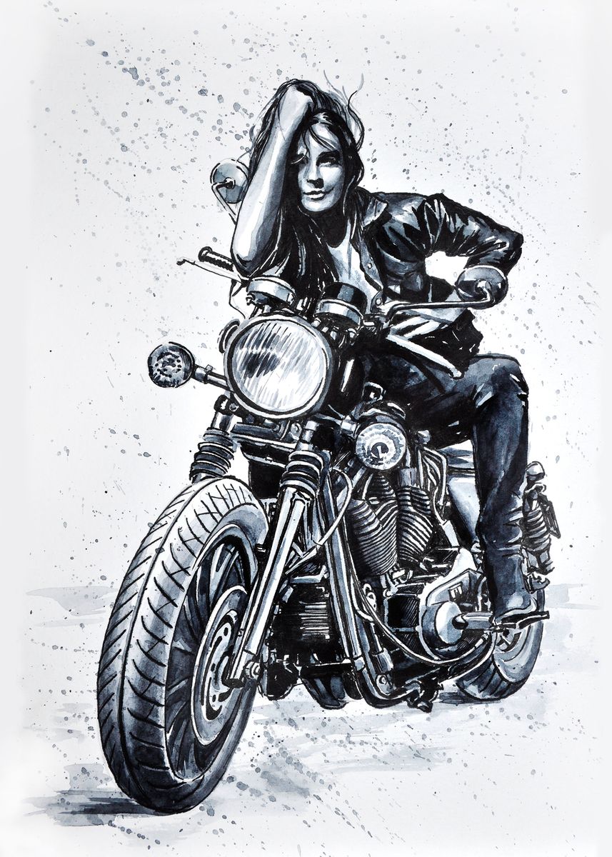 'Biker Girl ' Poster, picture, metal print, paint by Konstantin Kalinin