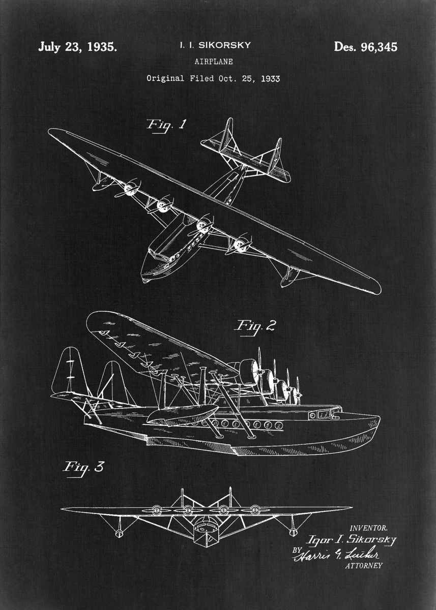 'Airplane Blueprint' Poster, picture, metal print, paint by Cris de ...