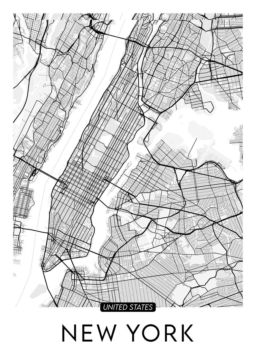 'New York City White Map' Poster by Pin Surreal | Displate