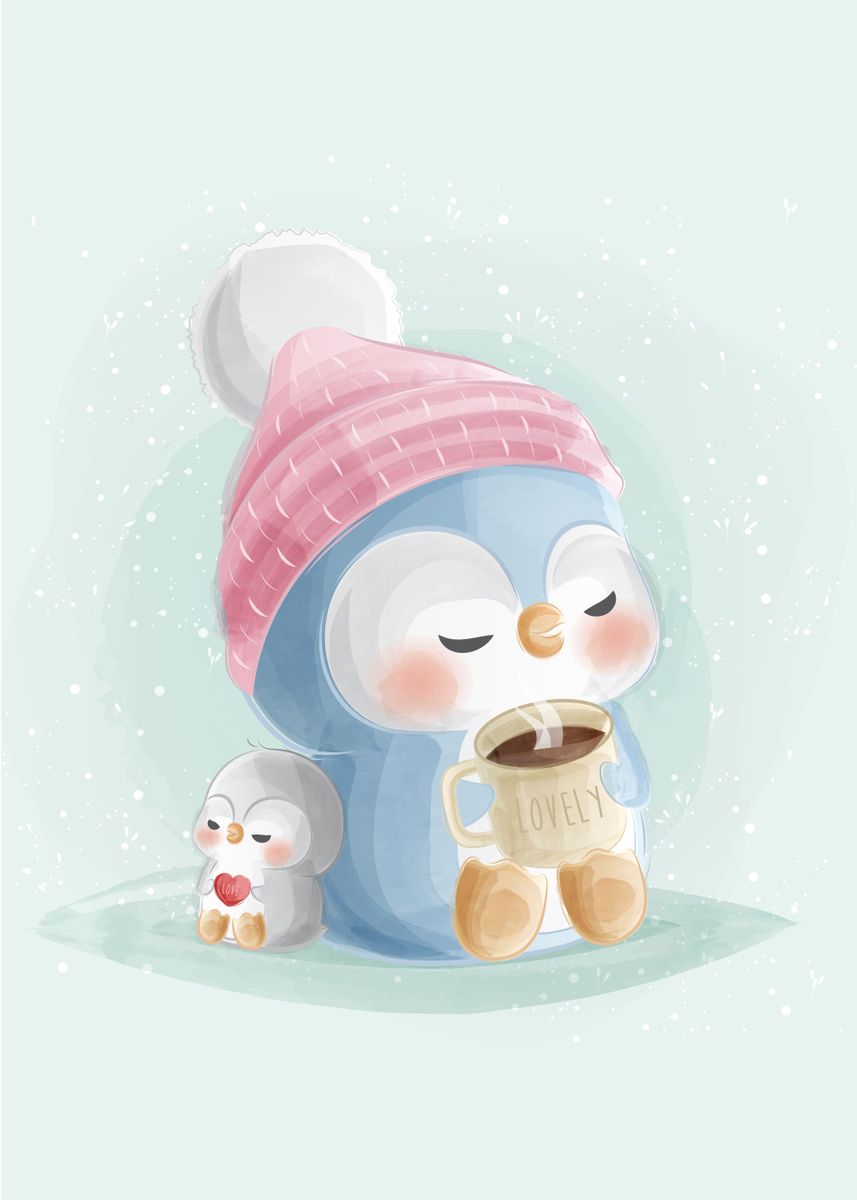 'Cute Penguin Hot Chocolate' Poster, picture, metal print, paint by ...
