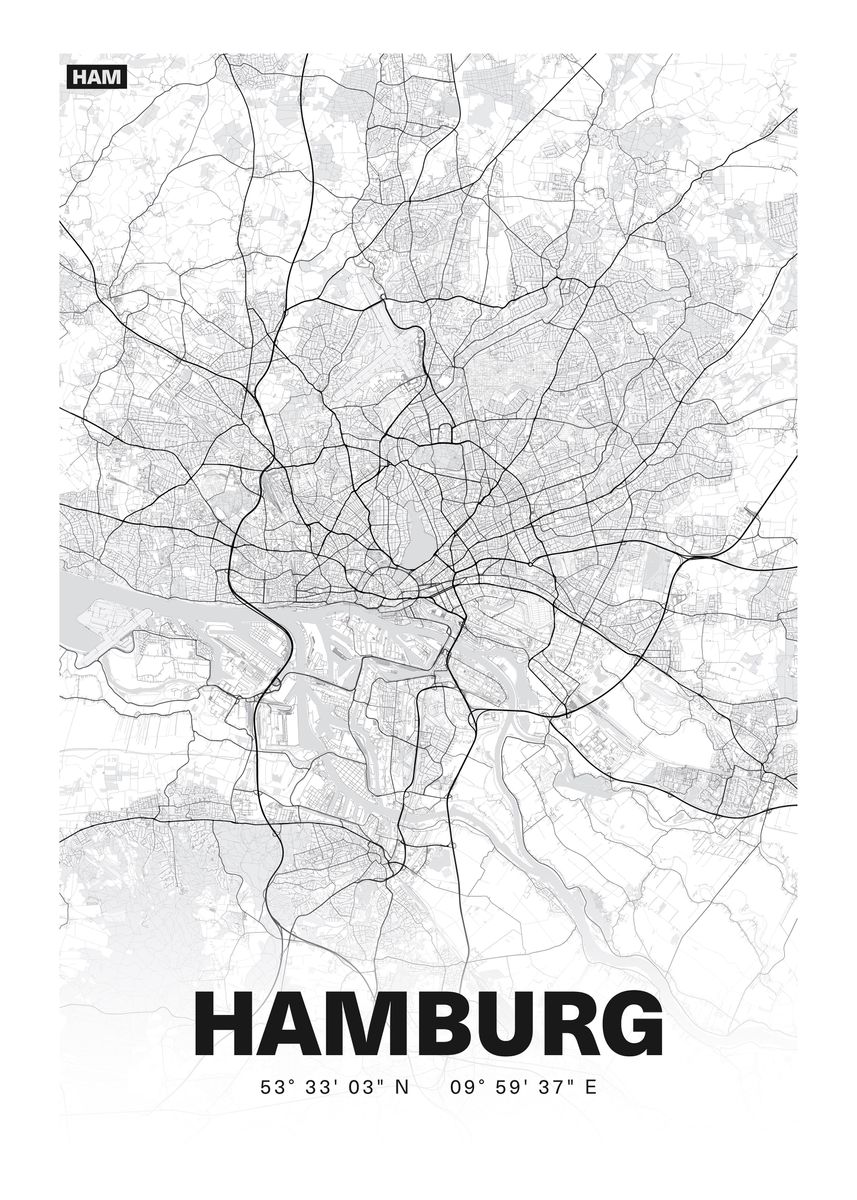 'Stadtplan Hamburg' Poster, picture, metal print, paint by Tom ...