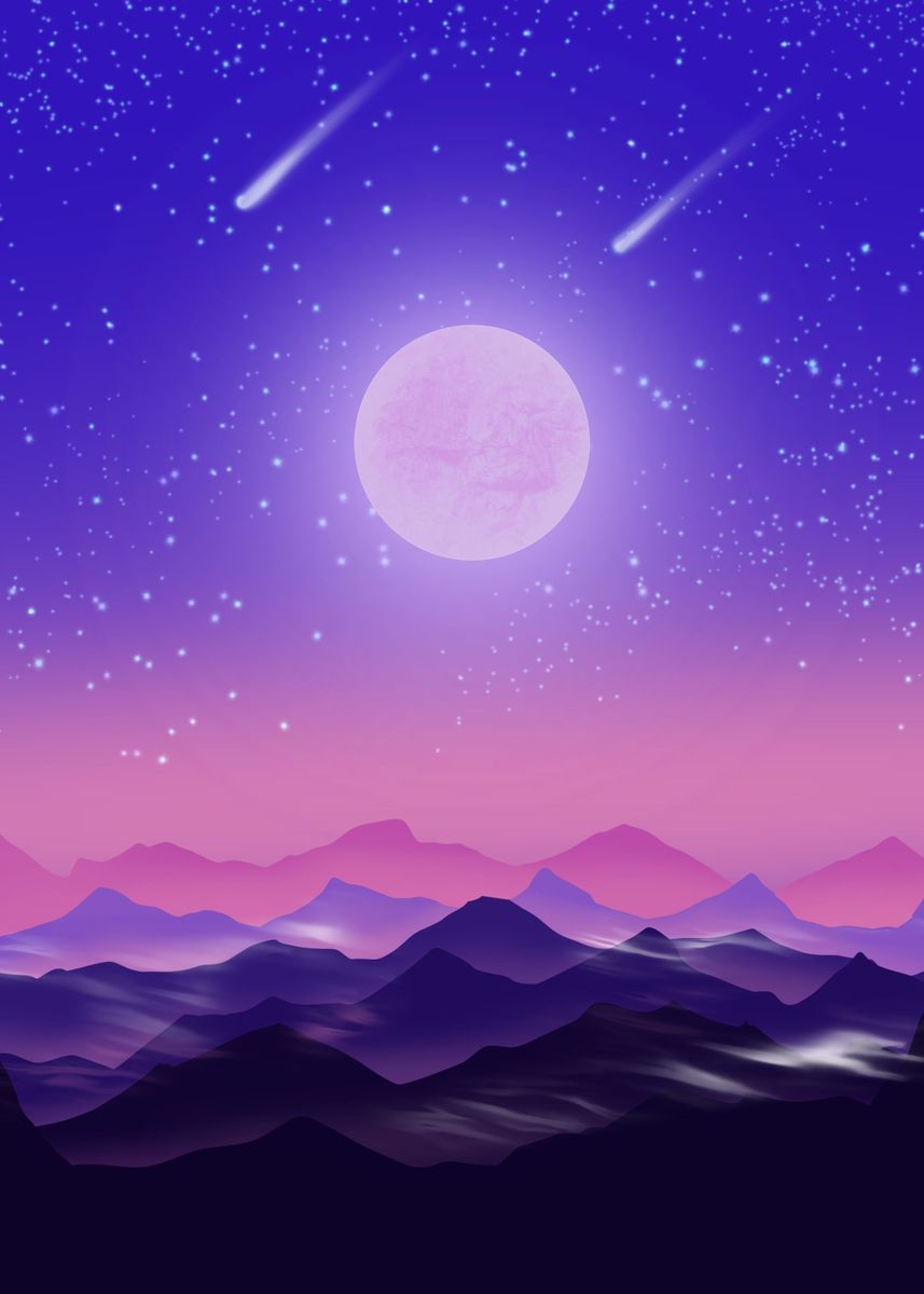 'night landscape sky' Poster by Oussama Helali | Displate