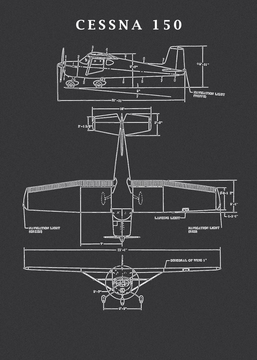 'Cessna 150 Blueprint' Poster by Zero Nine | Displate