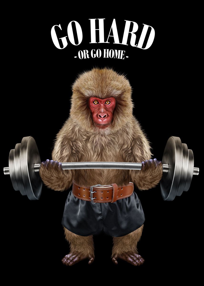 'Monkey Weightlifting' Poster by Fox Republic | Displate