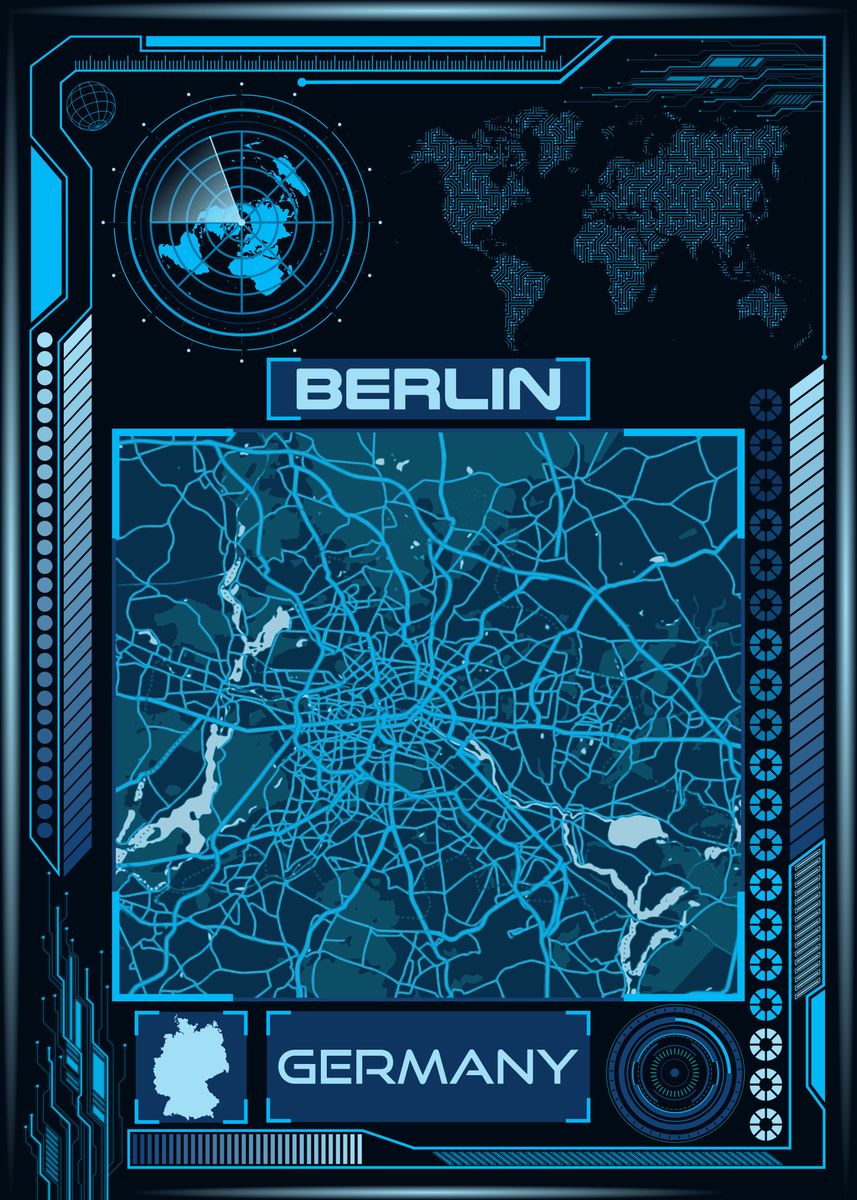 'Berlin Map Germany' Poster, picture, metal print, paint by Artistic ...