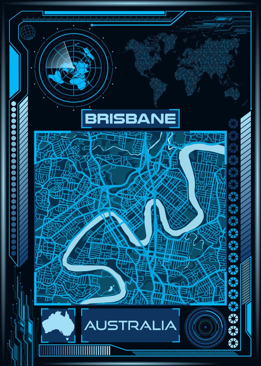 'Brisbane Map Australia' Poster, Picture, Metal Print, Paint By ...