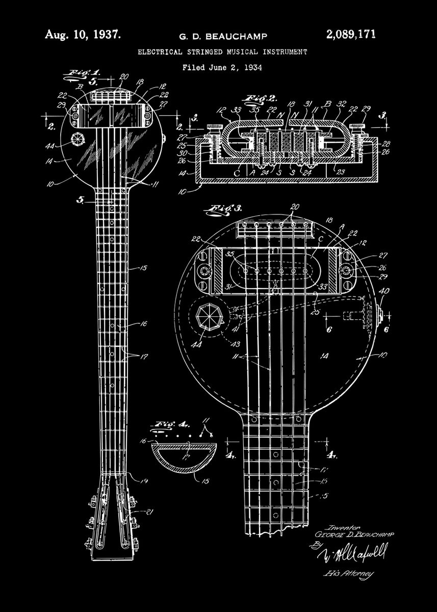 'Musical Instrument Patent' Poster, picture, metal print, paint by Sam ...