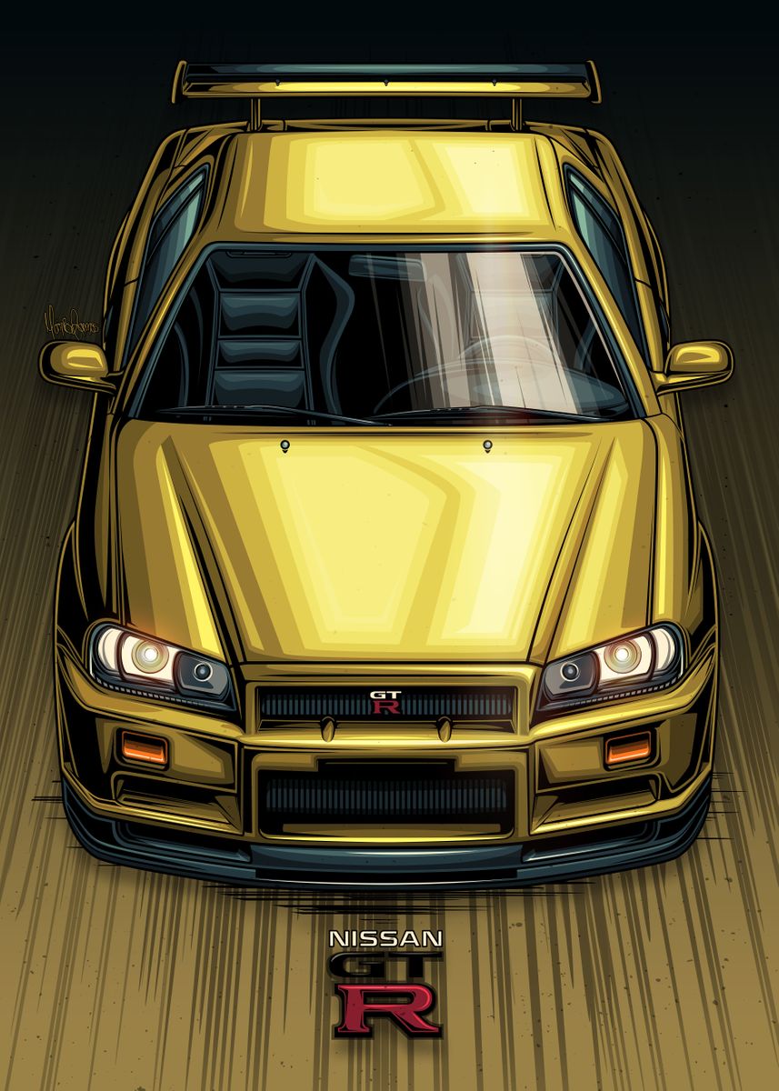 nissan gtr r34 yellow