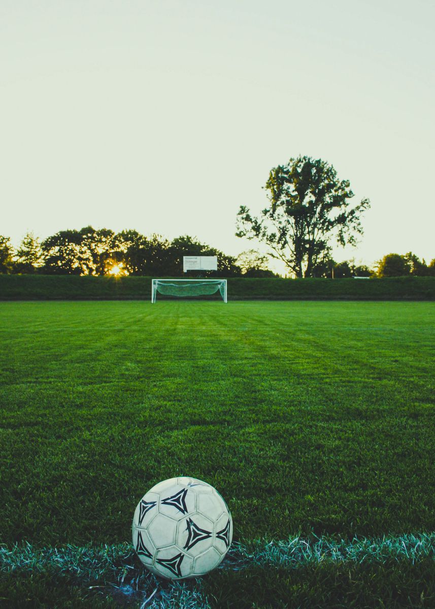 'Soccer ball on green grass' Poster by Neon Art | Displate