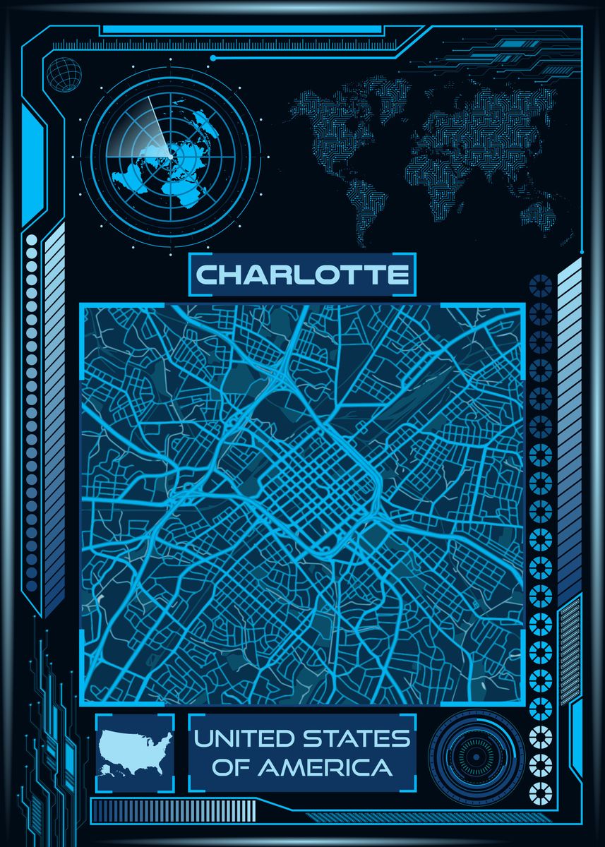 CHARLOTTE MAP USA Poster By Artistic Paradigms Displate   Ff6e32eebe2f119f1488a09f8800e362 4e88472f4f50fb5655eec76227b86905 