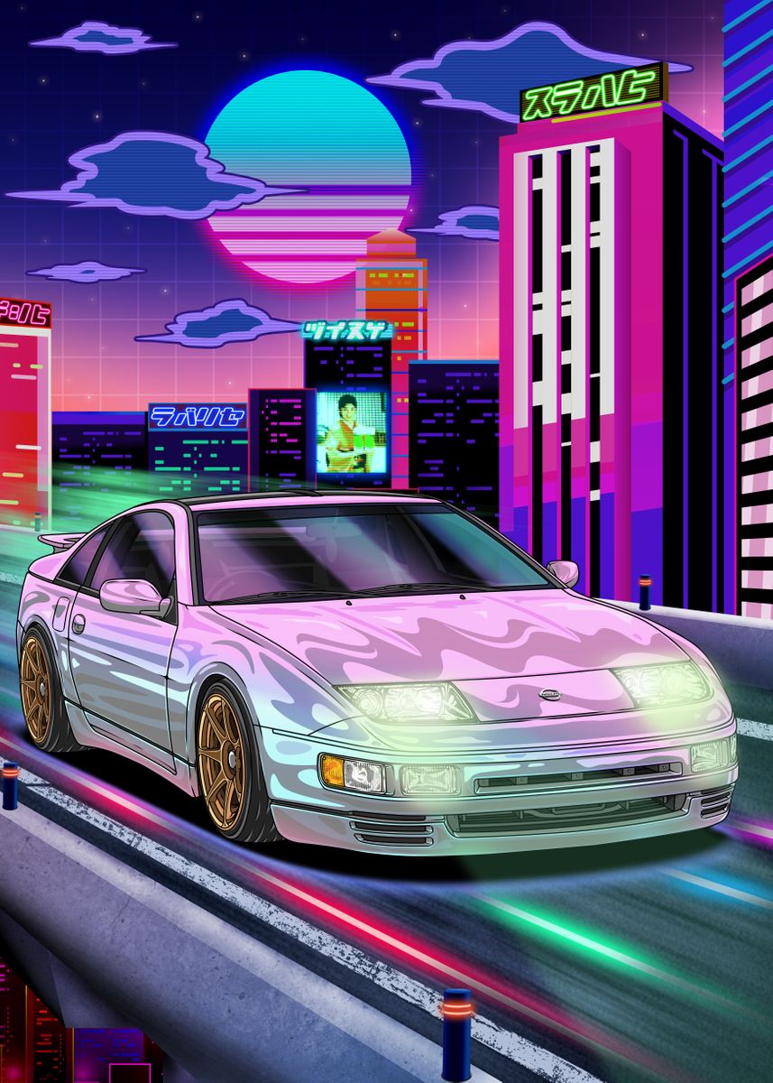 ' Synthwave Nissan 300ZX' Poster by Navin Guyvit | Displate