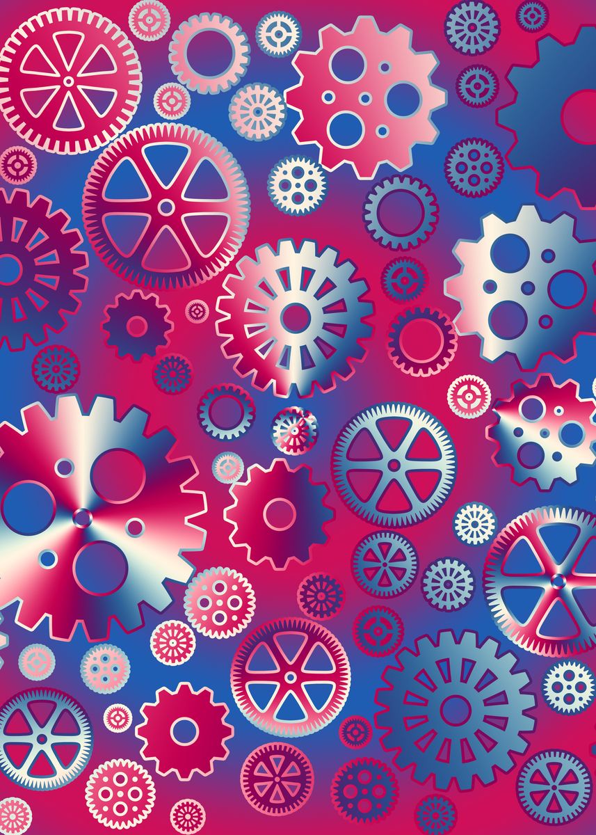 'Colorful metallic gears' Poster by Gaspar Avila Displate