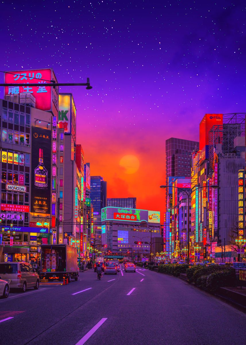 'Tokyo Sunset' Poster, picture, metal print, paint by Yagedan | Displate