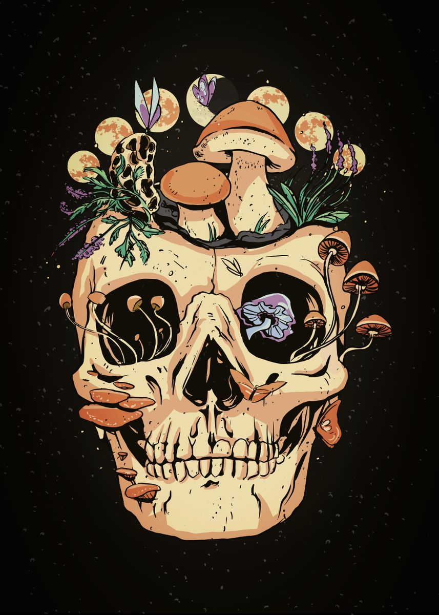 'Mushroom Skull' Poster, picture, metal print, paint by BestPrints