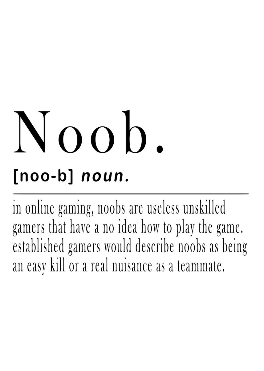 Noob Definition Print Man Cave Decor Gaming Print Gamer 