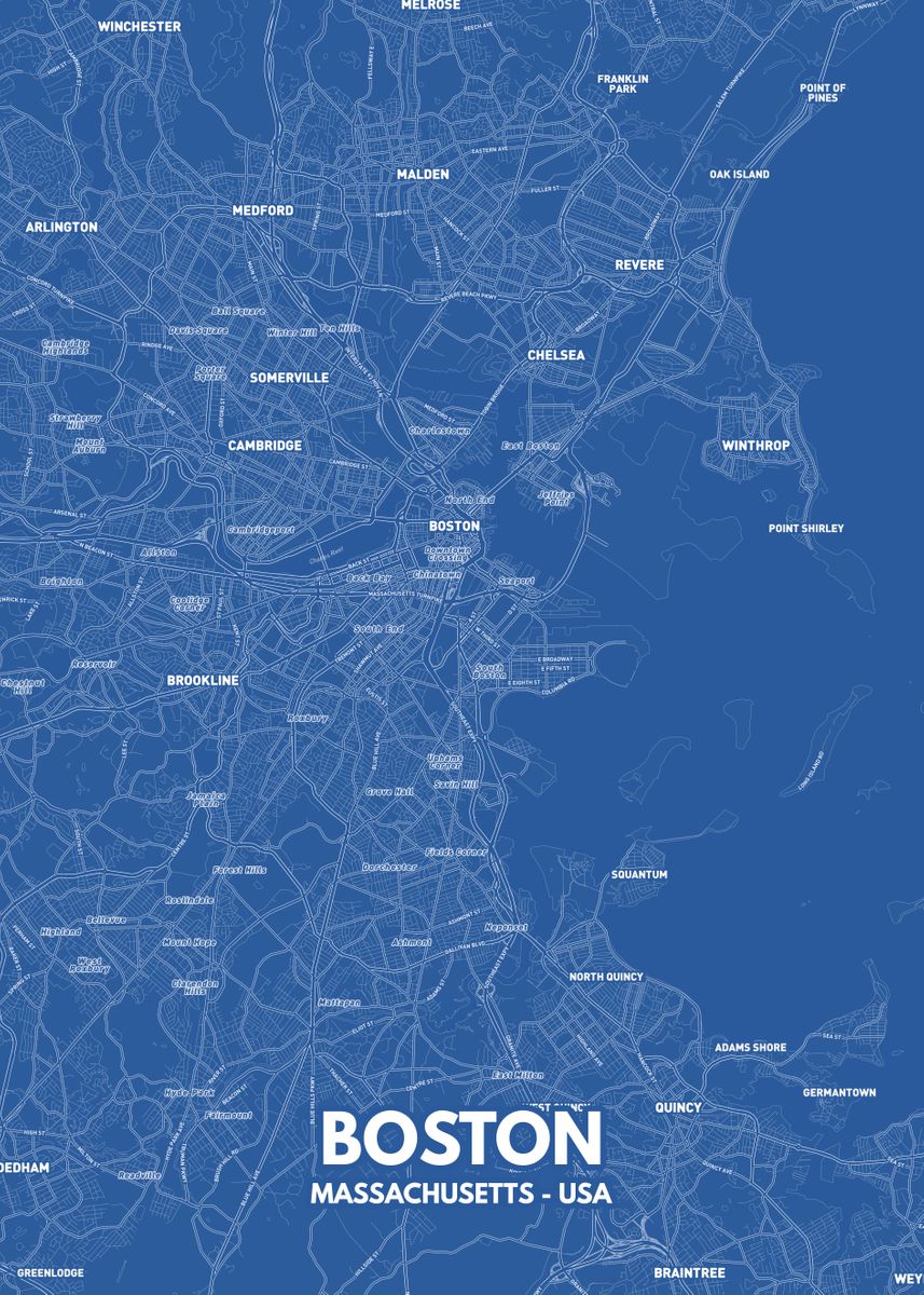 &lsquo;Boston city map poster&rsquo; Poster by Ricardo Costa | Displate