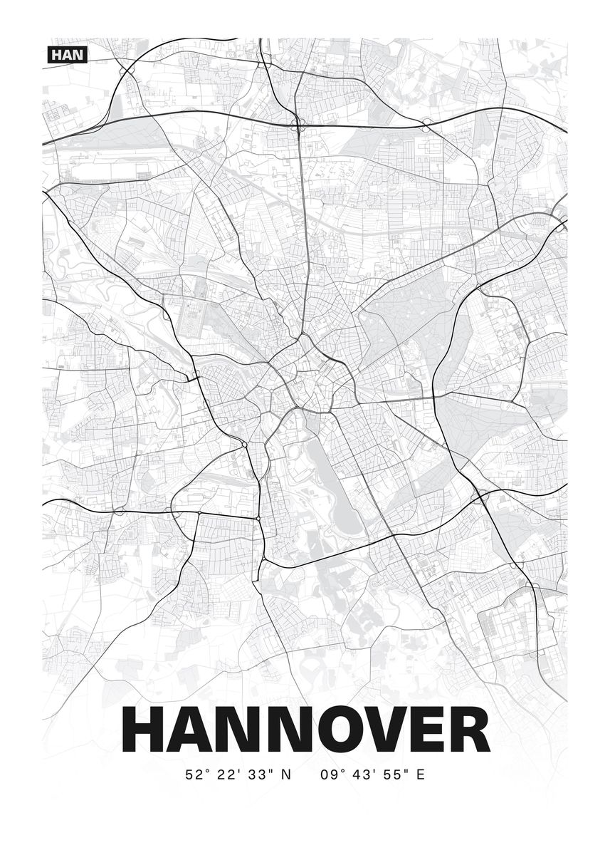 'Stadtplan Hannover' Poster, picture, metal print, paint by Tom ...