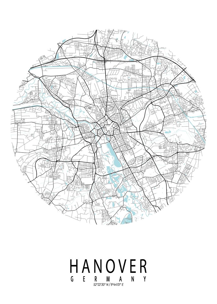 'hanover City Map Circle' Poster, Picture, Metal Print, Paint By Demap 