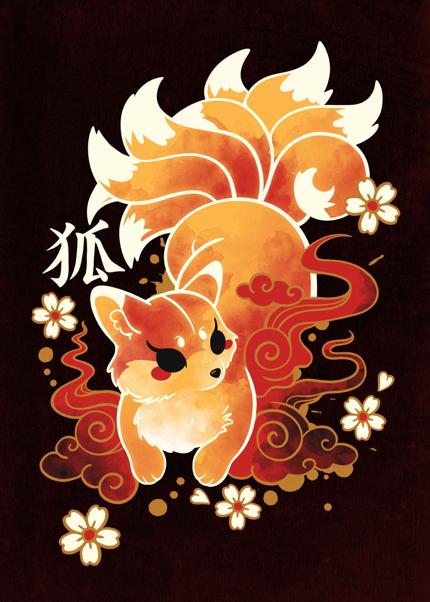 'Kitsune fox kawaii' Poster, picture, metal print, paint by NemiMakeit ...