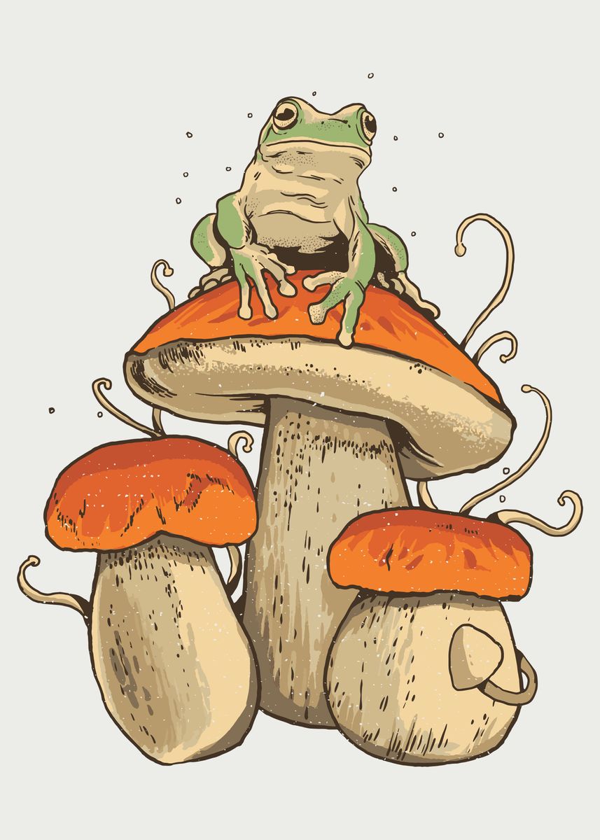 'Frog on mushroom' Poster, picture, metal print, paint by Fateh Lahlah ...