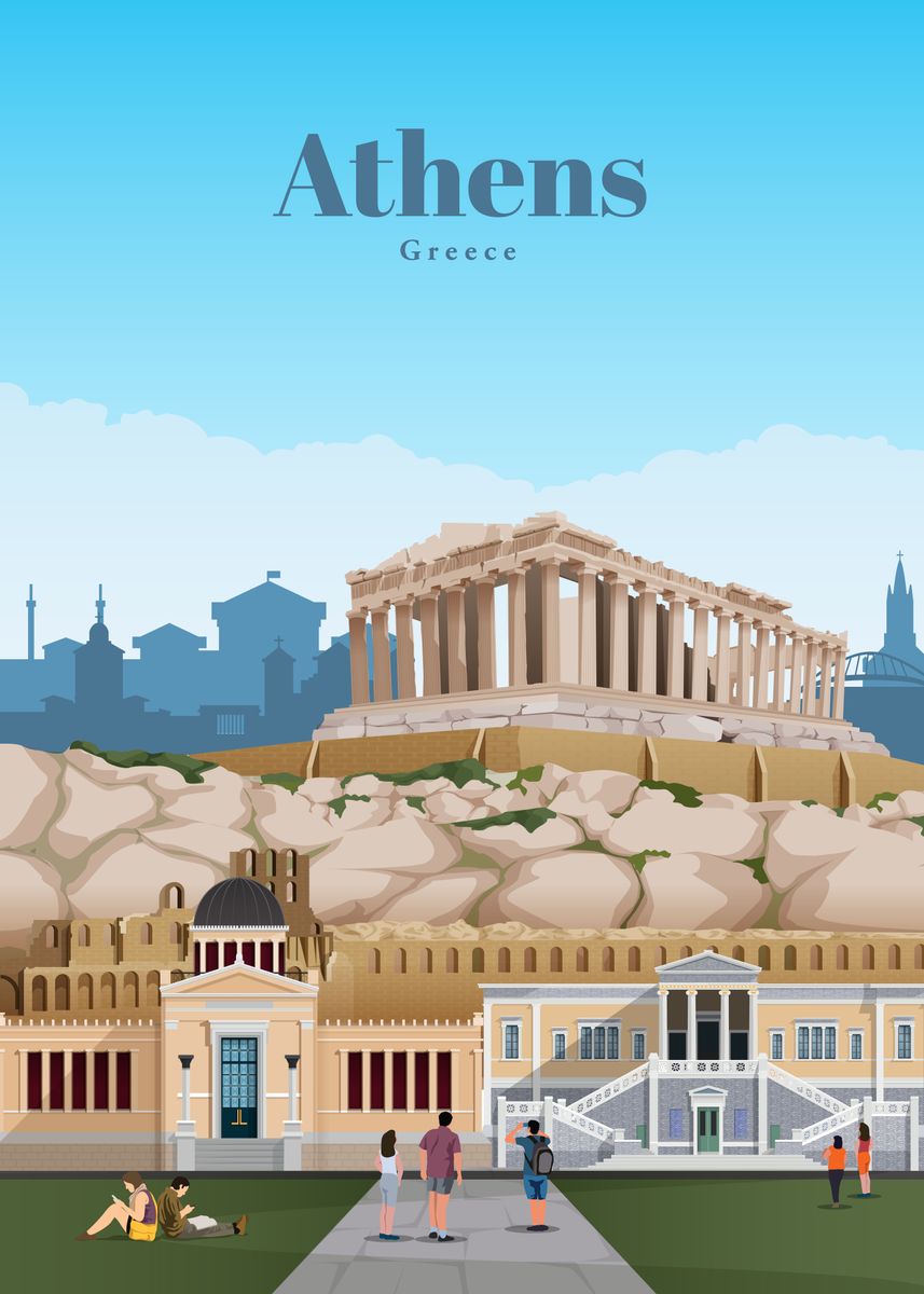 Athens, Greece Panoramic City Skyline Poster Decor