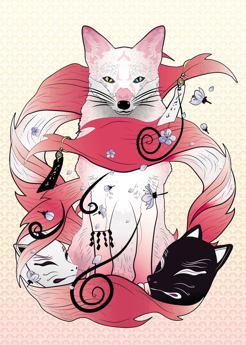 'Three Tails Kitsune' Poster, picture, metal print, paint by Noel ...