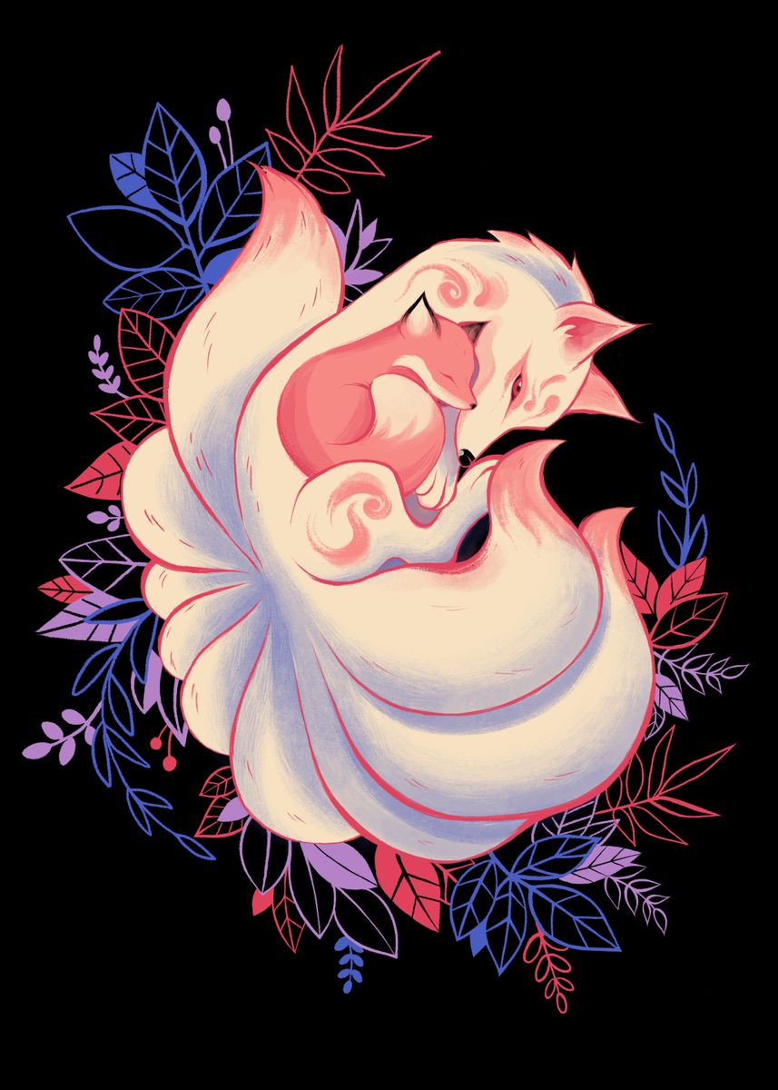 'The Kitsune and the Fox' Poster, picture, metal print, paint by Erika ...