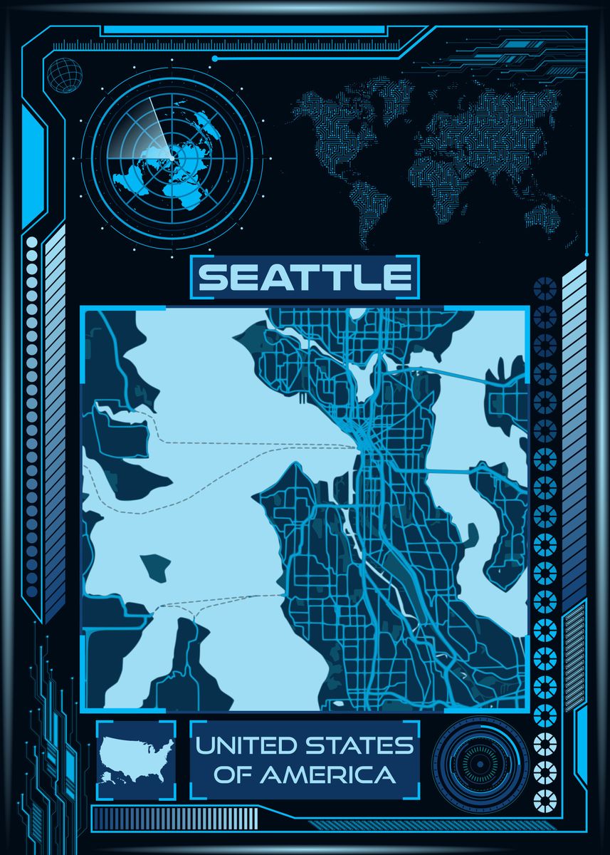 SEATTLE MAP USA Poster By Artistic Paradigms Displate   C9db47f36261efc1fde624d7bf6a6c92 15ab057f06c23362039ab49b1cc00067 