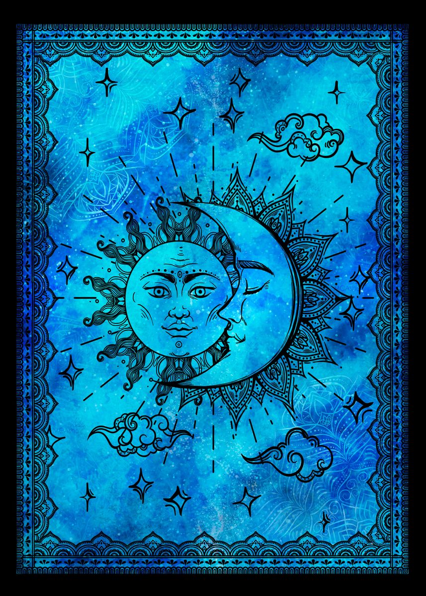 'Cold vintage Sun and Moon' Poster, picture, metal print, paint by ...