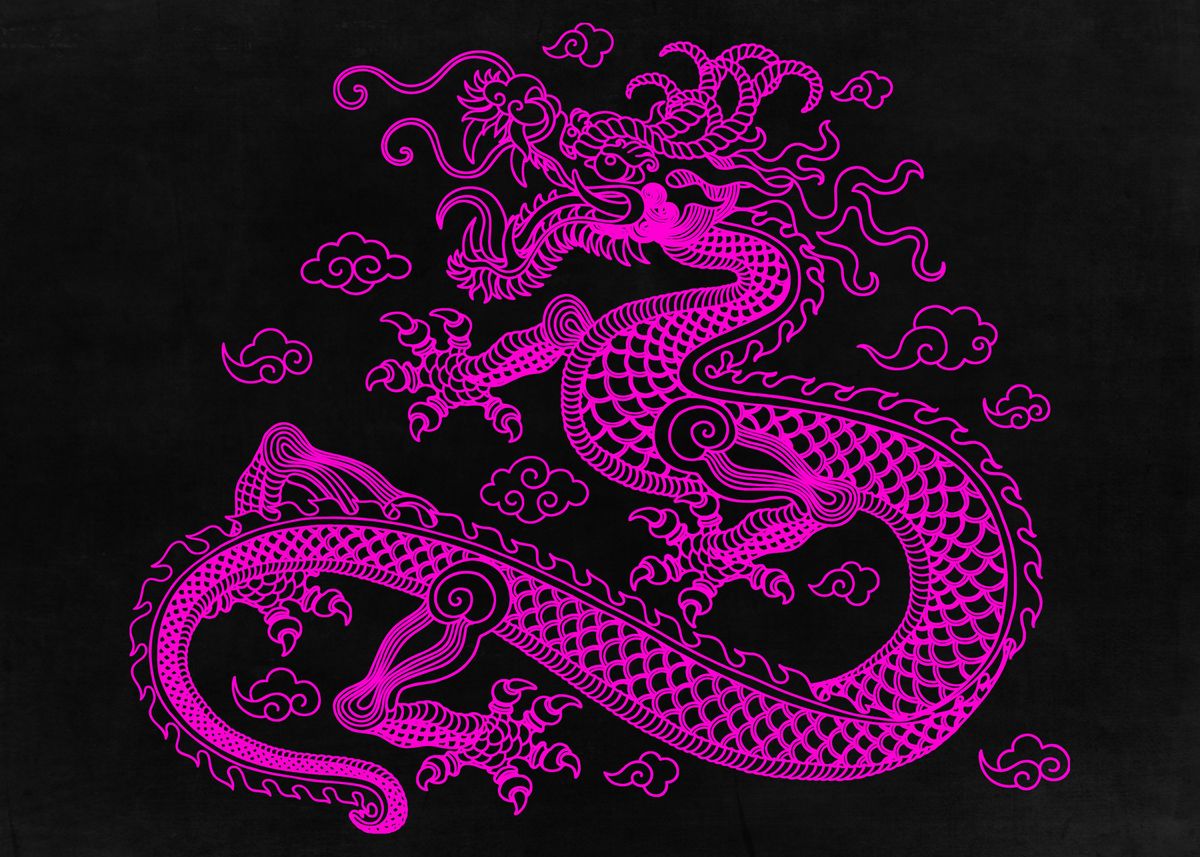 'Pink Chinese Dragon' Poster by John Marinakis Displate