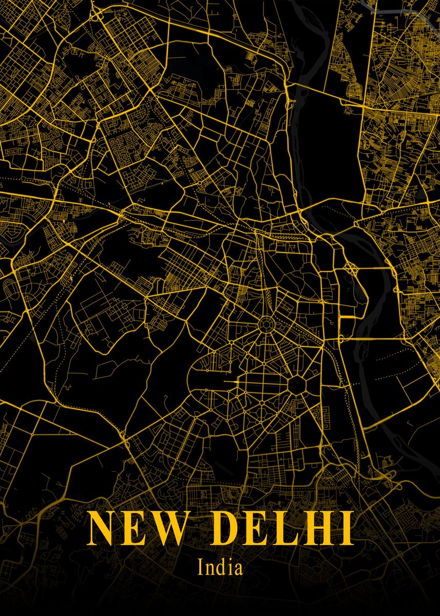 'NEW DELHI GOLD CITY MAP' Poster, picture, metal print, paint by Nae ...