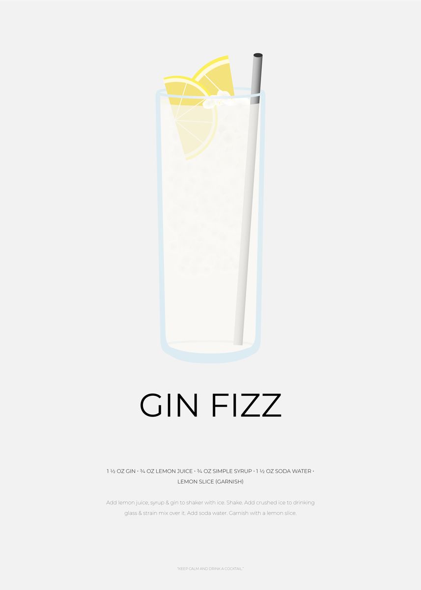 'Gin Fizz Cocktail' Poster, picture, metal print, paint by Alo | Displate