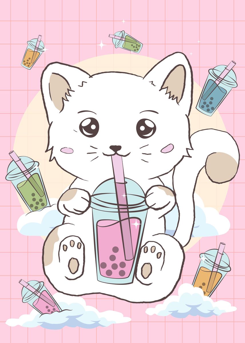 'Kawaii Cat Boba Milk Tea' Poster by AestheticAlex | Displate