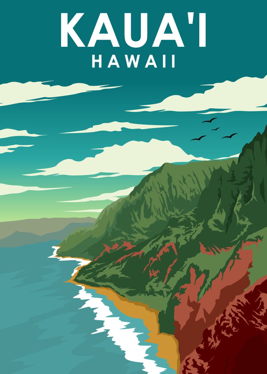 'kauai Hawaii Travel Poster' Poster, Picture, Metal Print, Paint By 