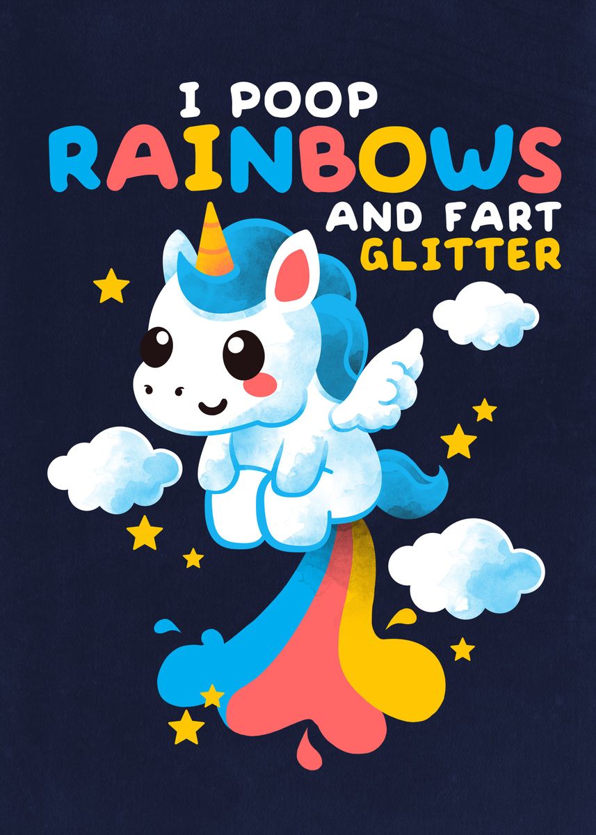 'Unicorn pooping rainbows' Poster, picture, metal print, paint by