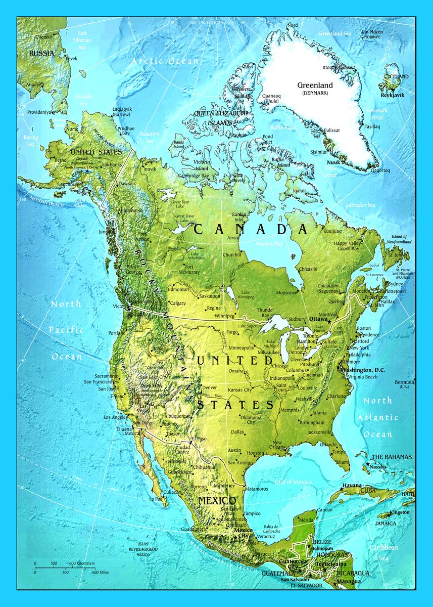'North America Map' Poster, picture, metal print, paint by Sam Kal