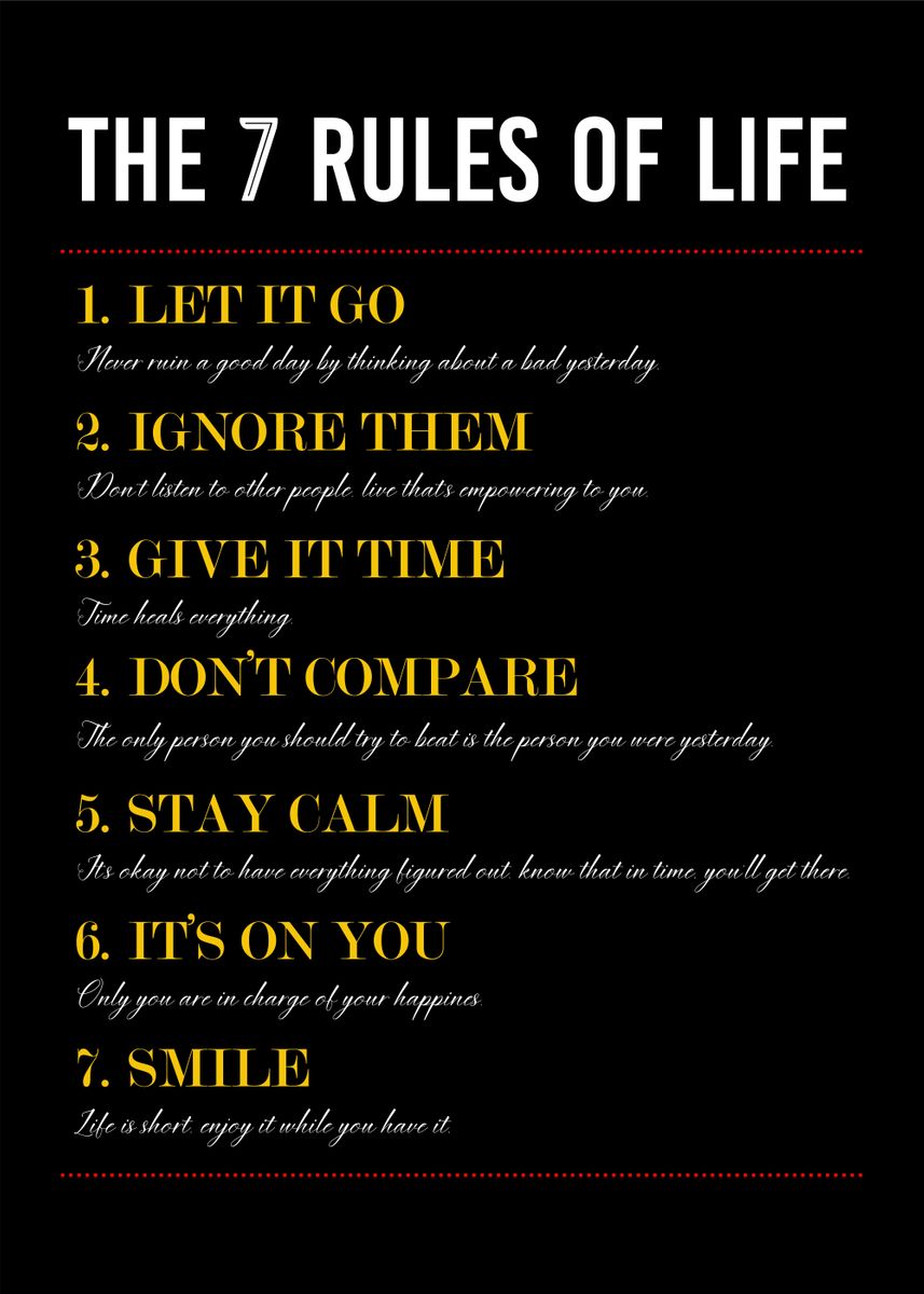 'the 7 rules of life' Poster, picture, metal print, paint by Top ...