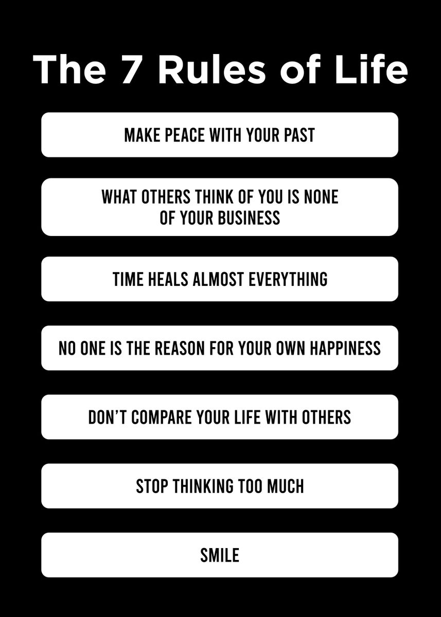 'the 7 rules of life' Poster, picture, metal print, paint by Top ...