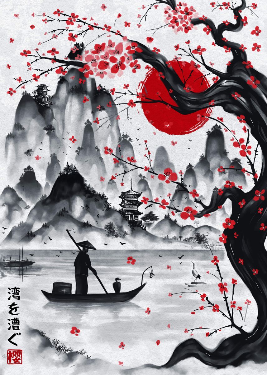 Japanese 2024 Traveler Ink Wash Poster Painting canvas 24*36inch