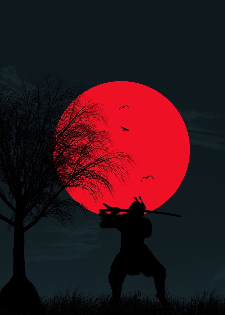 'Samurai Solo Red Moon' Poster by Theng Id | Displate