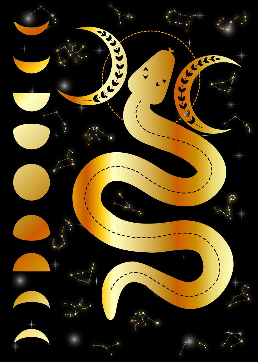 'Magic snake moon phases' Poster by Shawlin I Displate