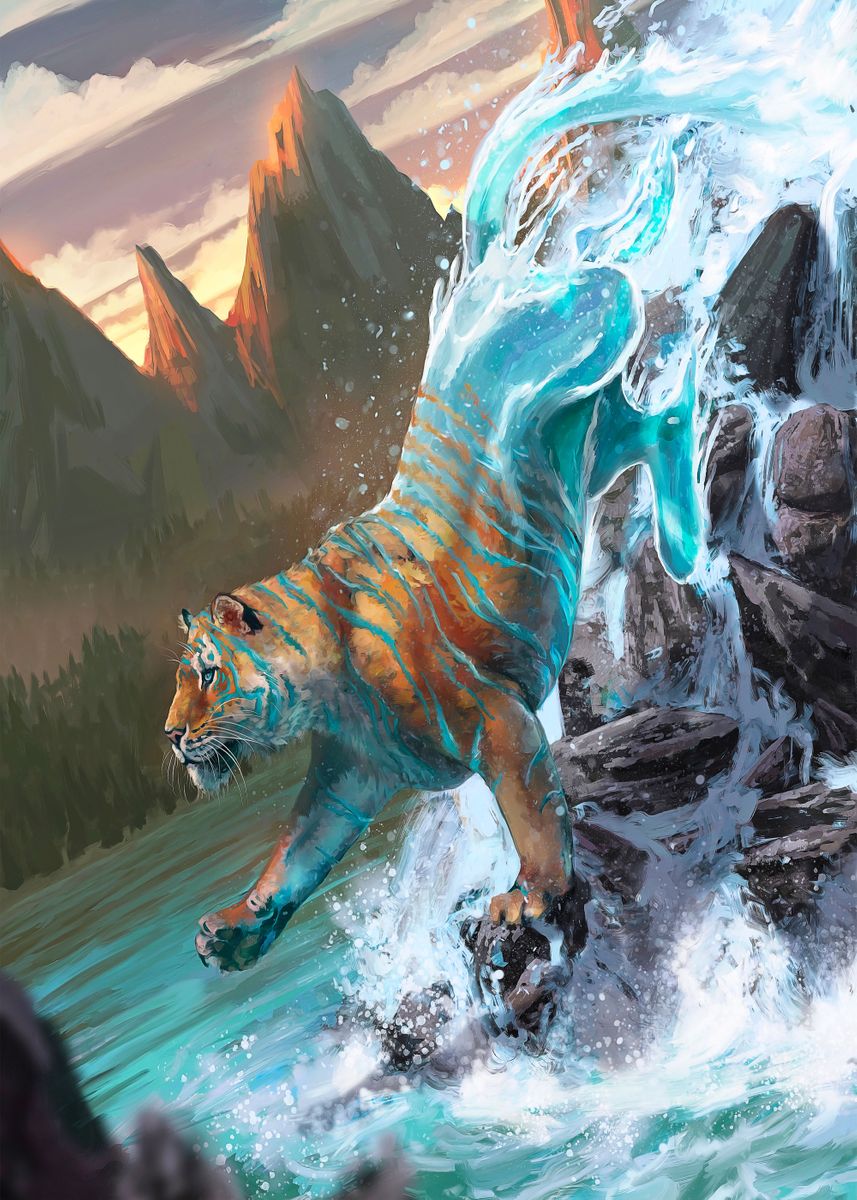 'Water Tiger' Poster, picture, metal print, paint by Louise Goalby