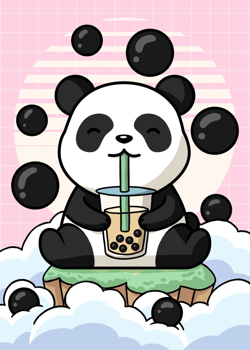 Kawaii Panda Boba Milk Tea' Poster, picture, metal print, paint by  AestheticAlex