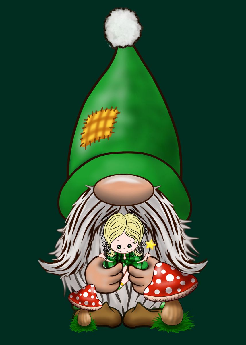 'Dwarf Gnome and Elf Fairy' Poster, picture, metal print, paint by
