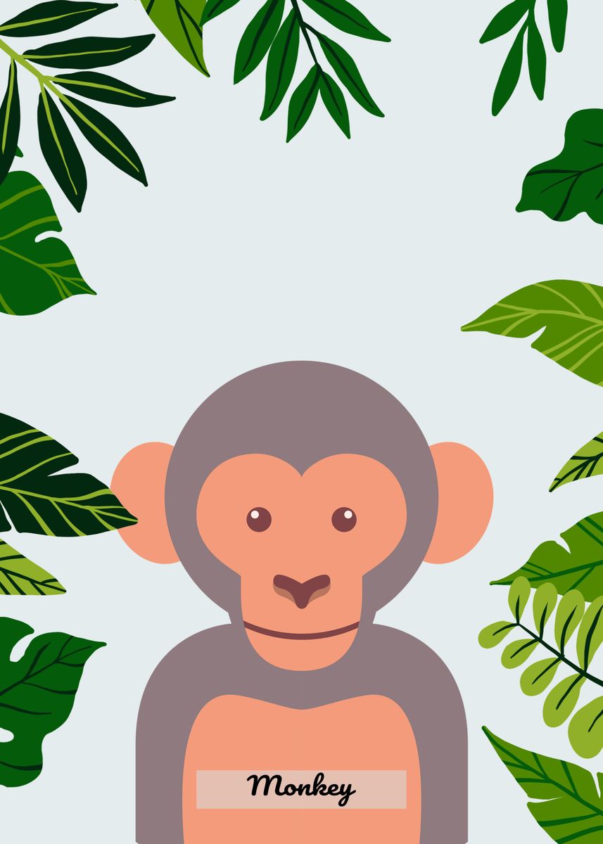 'Cute Monkey' Poster, picture, metal print, paint by Good Vibes | Displate
